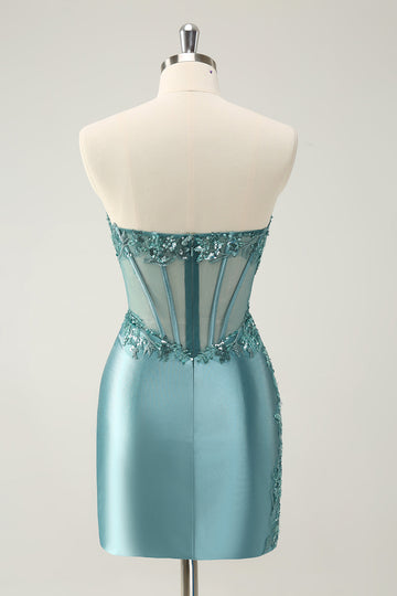 Glitter Påfågel Bodycon Axelbandslös Korsett Appliques Homecoming Klänning